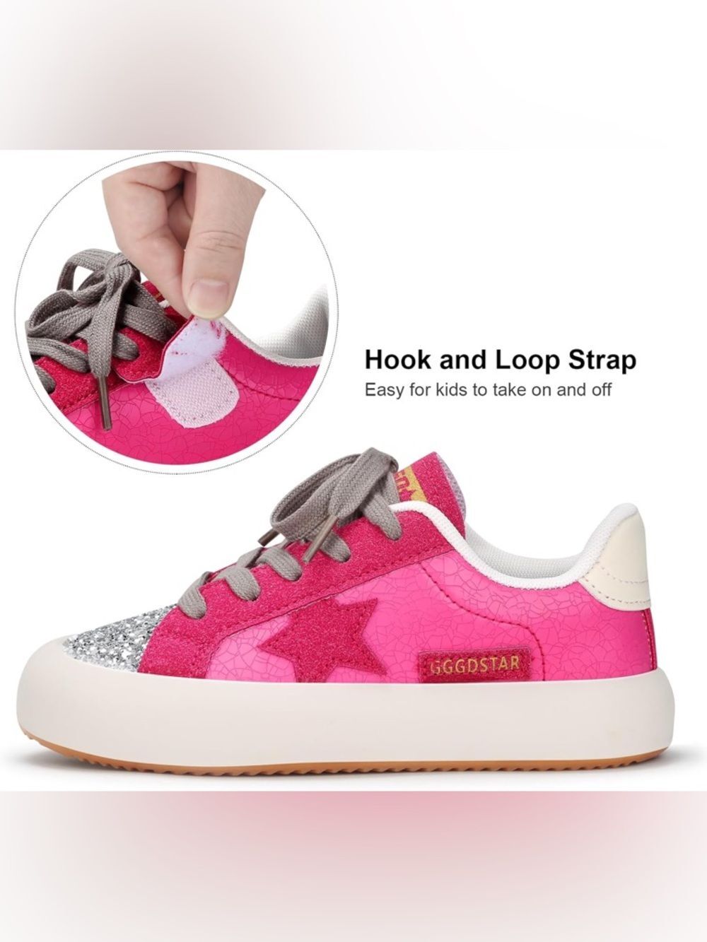 (T5) Glitter sneakers for girls, lightweight & non slip, 34EU/4US litle girls - Picture 3 of 14